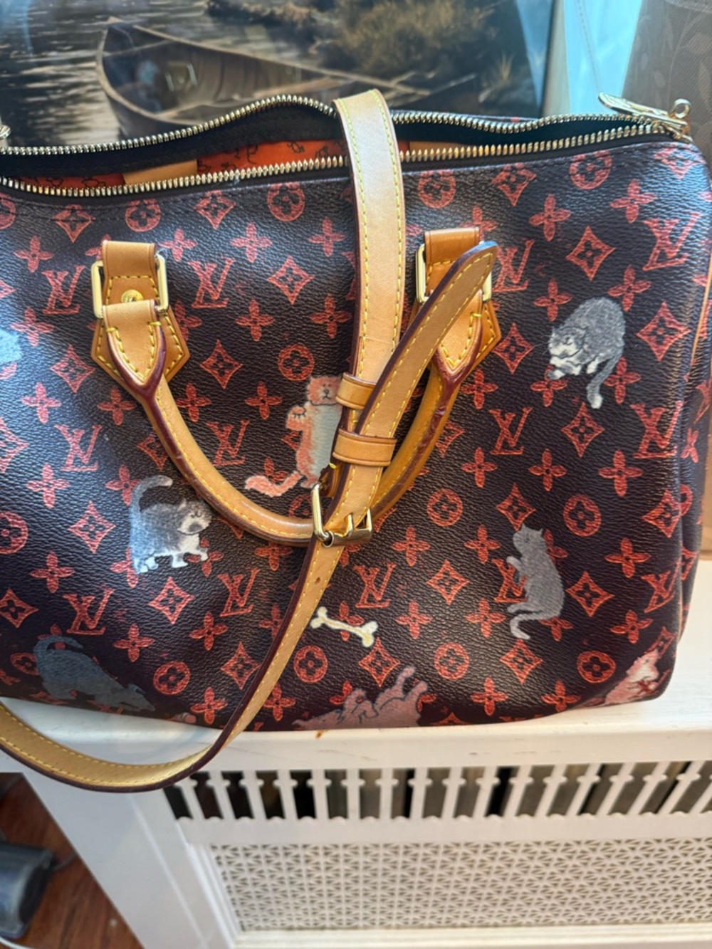 Louis Vuitton Brown Monogram Satchel with Cat Motif - Picture 2 of 7